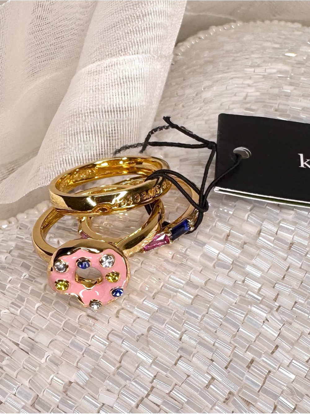 Kate Spade Donut Stackable Ring Set 3 rings novelty NWT woman’s size 8 pink